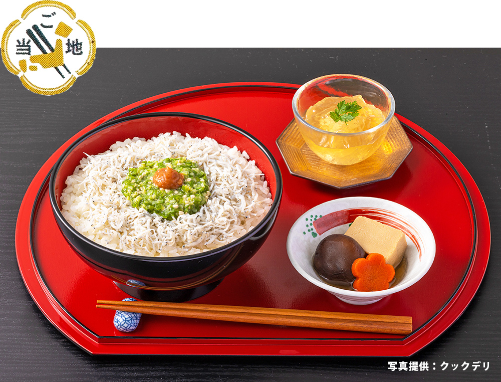 （盛付例）ご当地グルメ「和歌山県」 釜揚げしらす丼に高野豆腐と
紀州南高梅のジュレ